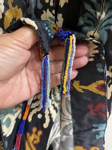 ZARA donna NUOVO KIMONO STAMPATO CON PERLINE BLU NAVY taglia M blogger fav manca cintura - Foto 9 di 16