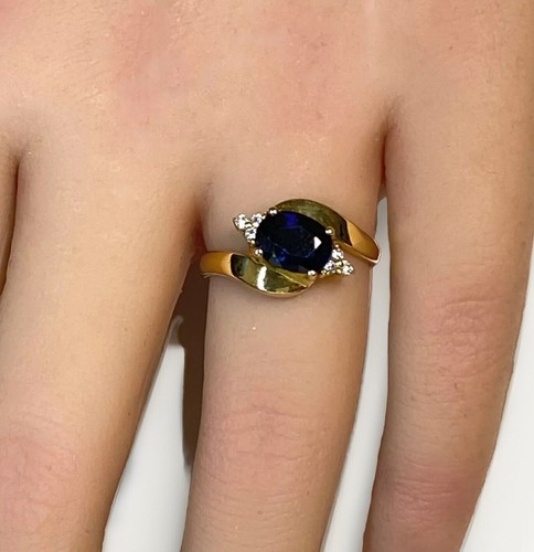 Sapphire Diamond Ring 14ct Gold 4.70grams - Size N - Picture 4 of 4