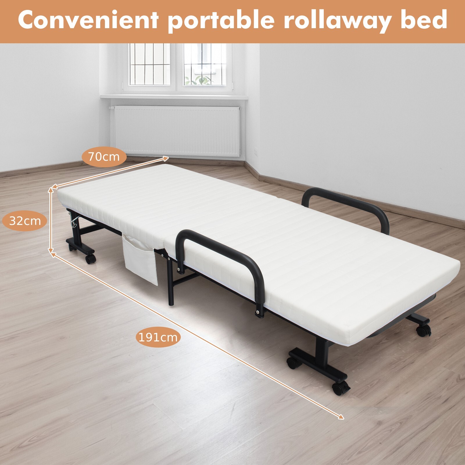 Portable Folding Guest Bed Adjustable Single Sleeper Bed w/ Mattress