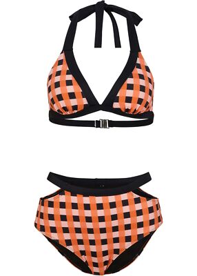 2-tlg Push up Bikini nachhaltig Gr. 40 Cup 80 C Lachs Schwarz Damen-Bademode Neu
