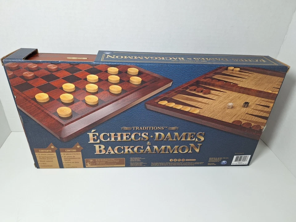 Traditions 3 in 1 Wooden Board Games Chess, Checkers and Backgammon Spinmaster - Image 2 of 4