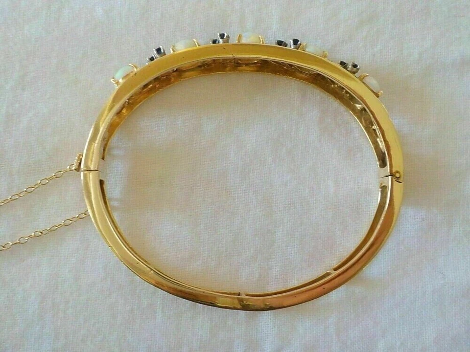 5Ct Oval Cut Simulated Fire Opal Halo Bangle Bracelet 14K Yellow Gold Plated - Image 2 of 4