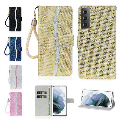 For Samsung Galaxy S25 S24 S23 S22 S21 Bling Leather Flip Card Slots Wallet Case