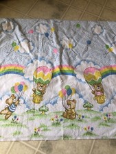 Vintage Toddletime Receiving Baby Blanket Bears Balloons Rainbows Flannel