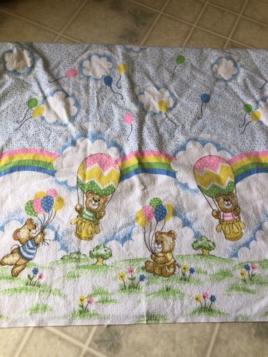 Vintage Toddletime Receiving Baby Blanket Bears Balloons Rainbows Flannel