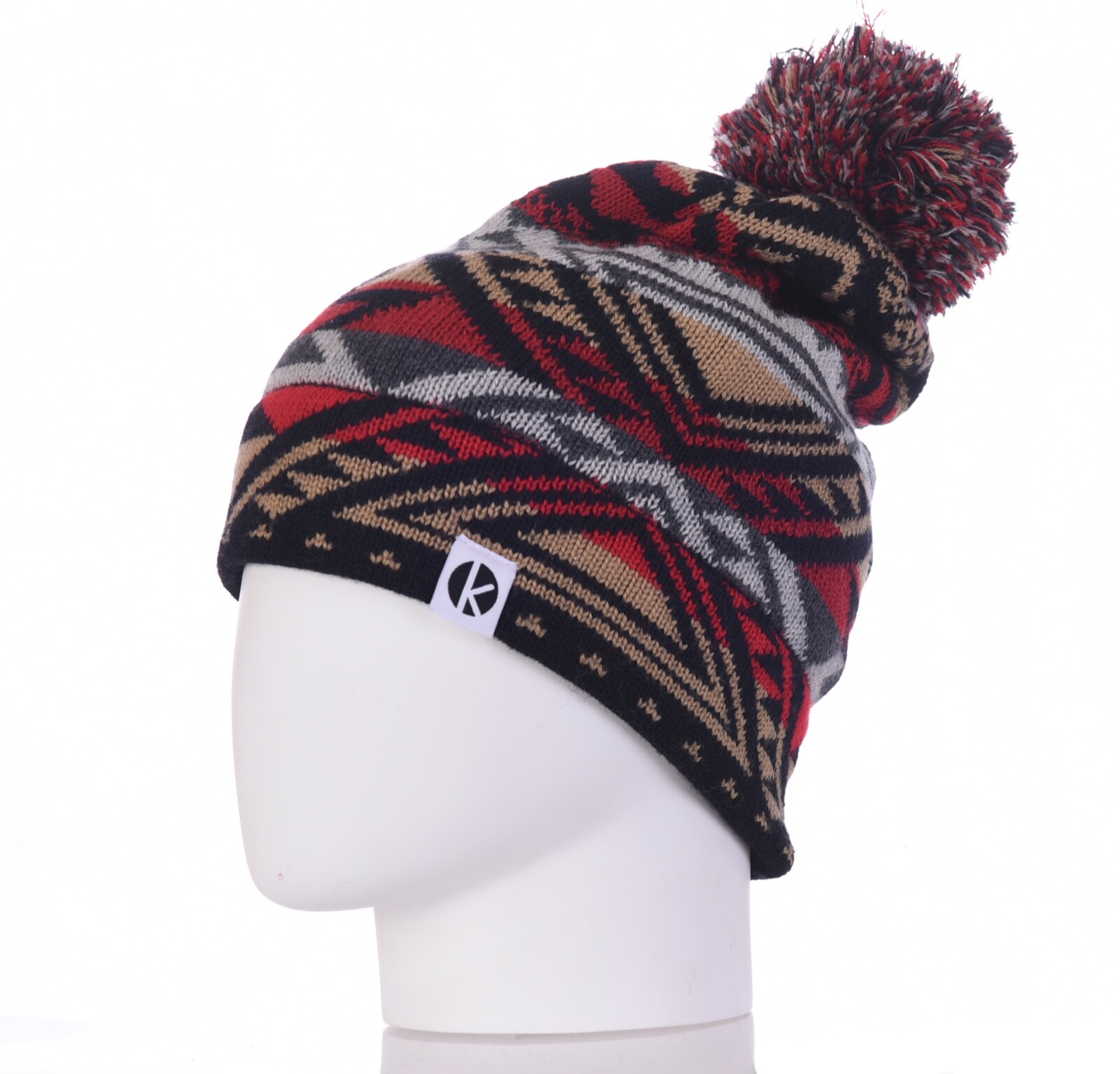 100 Pure Merino Wool Navajo Style Knitted Black Bobble Beanie Hat SALE