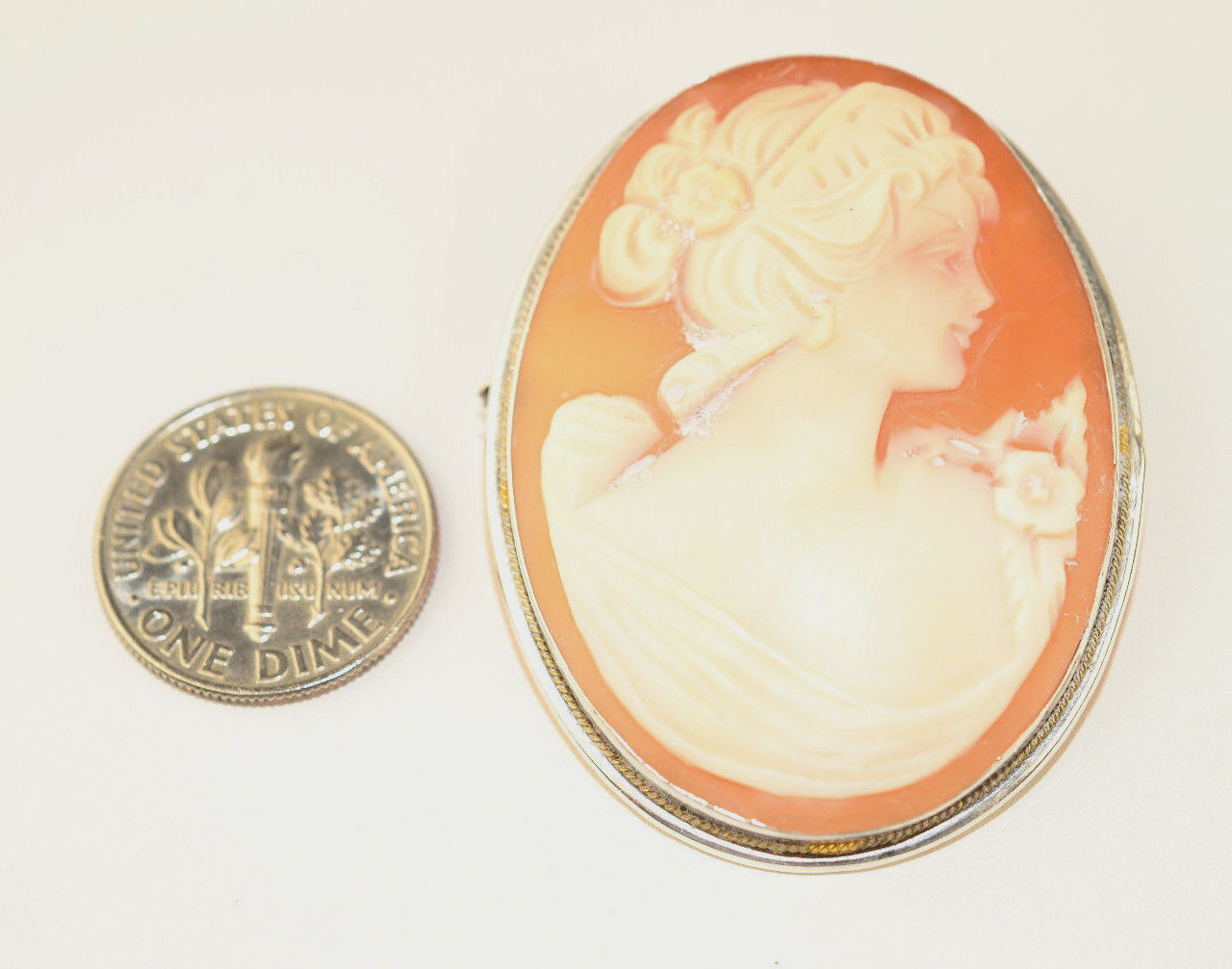 VINTAGE STERLING SILVER HAND CARVED SHELL CAMEO PIN PENDANT FROM ITALY ...