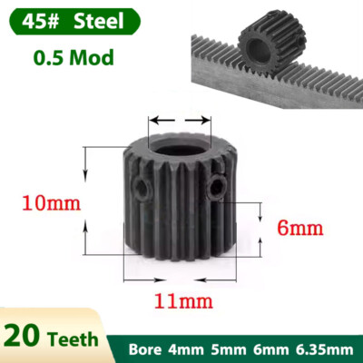0.5 Mod Pinion Gear Black 45# Steel Spur Gears Motor Transmission Gear 20 Teeth