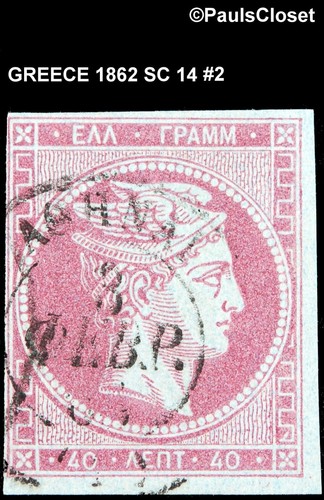 GREECE 1862 SC 14 HERMES 40│RED VIO ON PALE BLU PAPER #40 ON BK USED IMPERF F/VF - 第 1/2 張圖片