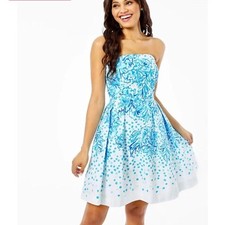 Lilly Pulitzer Womens Kenzie Strapless Dress Size 0 Blue Banquet Tea Sorority