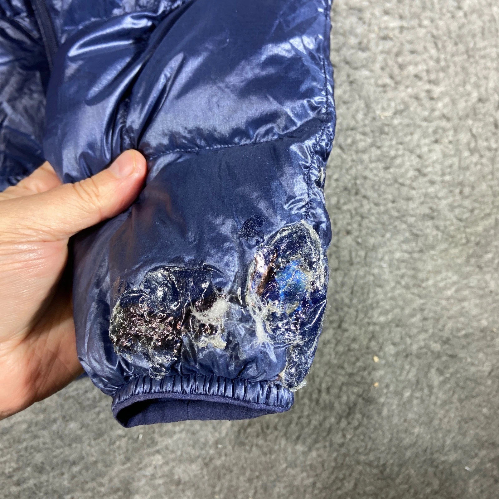 Montbell Ex Light Down Jacket Mens Medium Blue Puffer Full Zip 800FP Distressed - product detail image 2