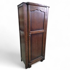 Carved Oak Fitted Wardrobe – Small Antique Vintage Single Robe - Hall Cupboard