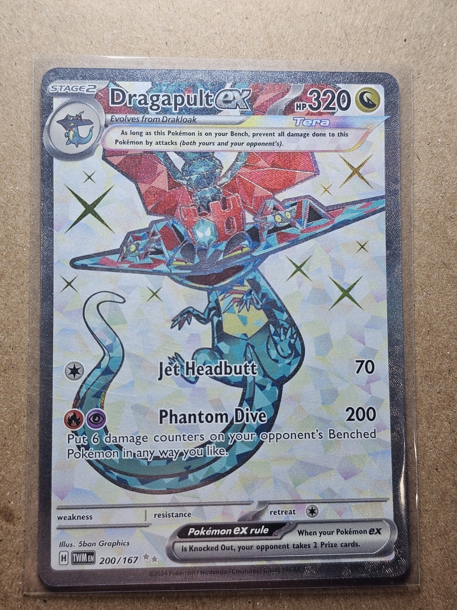 dragapult ex pokemon card value TCG 200/167 Twilight Masquerade Full Art Ultra Rare NM your opponent takes 2 Prize cards. Dragapult ex - 073/131 73