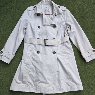 LL BEAN Coat Women's Small Beige Classic Trench Belted 