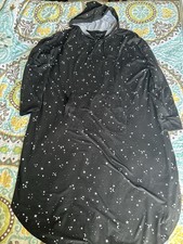 Simply Vera Wang Black Stars Hooded Long Sleeve Sleepshirt Lounge Nightgown XXL