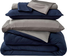 Lightweight Cooling Duvet Cover Set Full/Queen with 2 Pillow Shams, Navy/Graphit