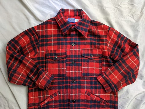 Vintage Pendleton Jacket Mens Size M Red Plaid Mackinaw Cruiser Wool Button Up - Picture 2 of 10