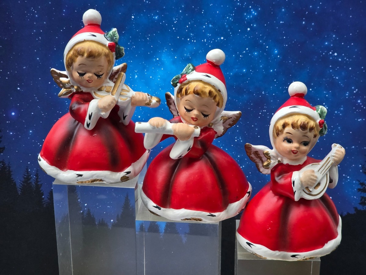 Napcoware Japan Set of 3 Christmas Angels Figurines X-7258 Playing