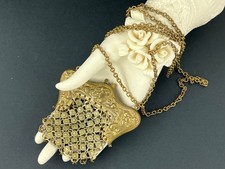 Antique Art Nouveau Brass Mesh Lady Frame  44" Chain Chatelaine Purse Bag