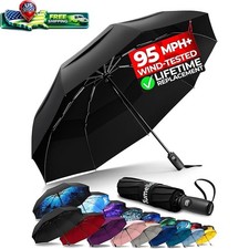 TUMELLA Windproof Travel Umbrella Automatic Folding Compact Small Portable Grip