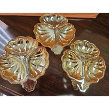 Set Of 3 Vtg Carnival Glass Jeanette Marigold Clam Shell Divided Dish Beautiful