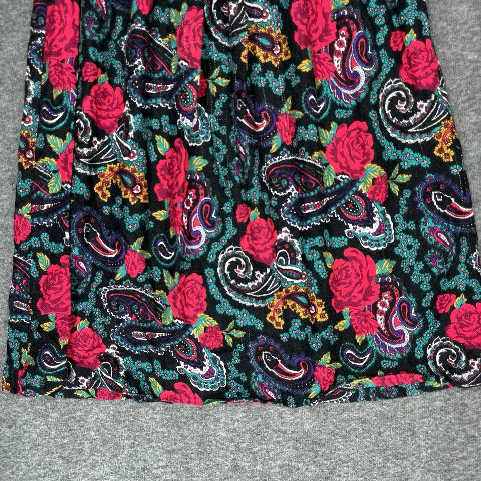 Vintage Norton McNaughton Petites Midi Skirt Womens 8 Black Red Floral Pleated - Image 2 of 4