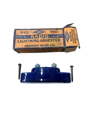 Old Radio Lightning Arrester Blue Ceramic Corwico #825 Cornish Wire Co. New York