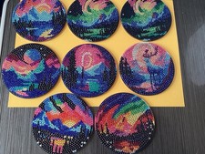 Diamond Art 8 Piece Northern Lights Coaster Set With Holder And Box Completed