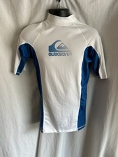 Quiksilver Men's Rash Guard Surf Shirt Blue/White Short Sleeve Mock Neck Size L