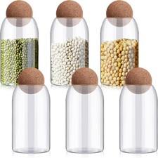 6 Pcs Glass Jars with Cork Ball Lid Farmhouse Kitchen Canisters Coffee Bar