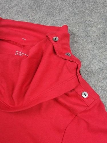 LL Bean Pullover Womens Large Petite Fiery Red Pima Cotton Cowl Neck Button Top - Picture 2 of 10
