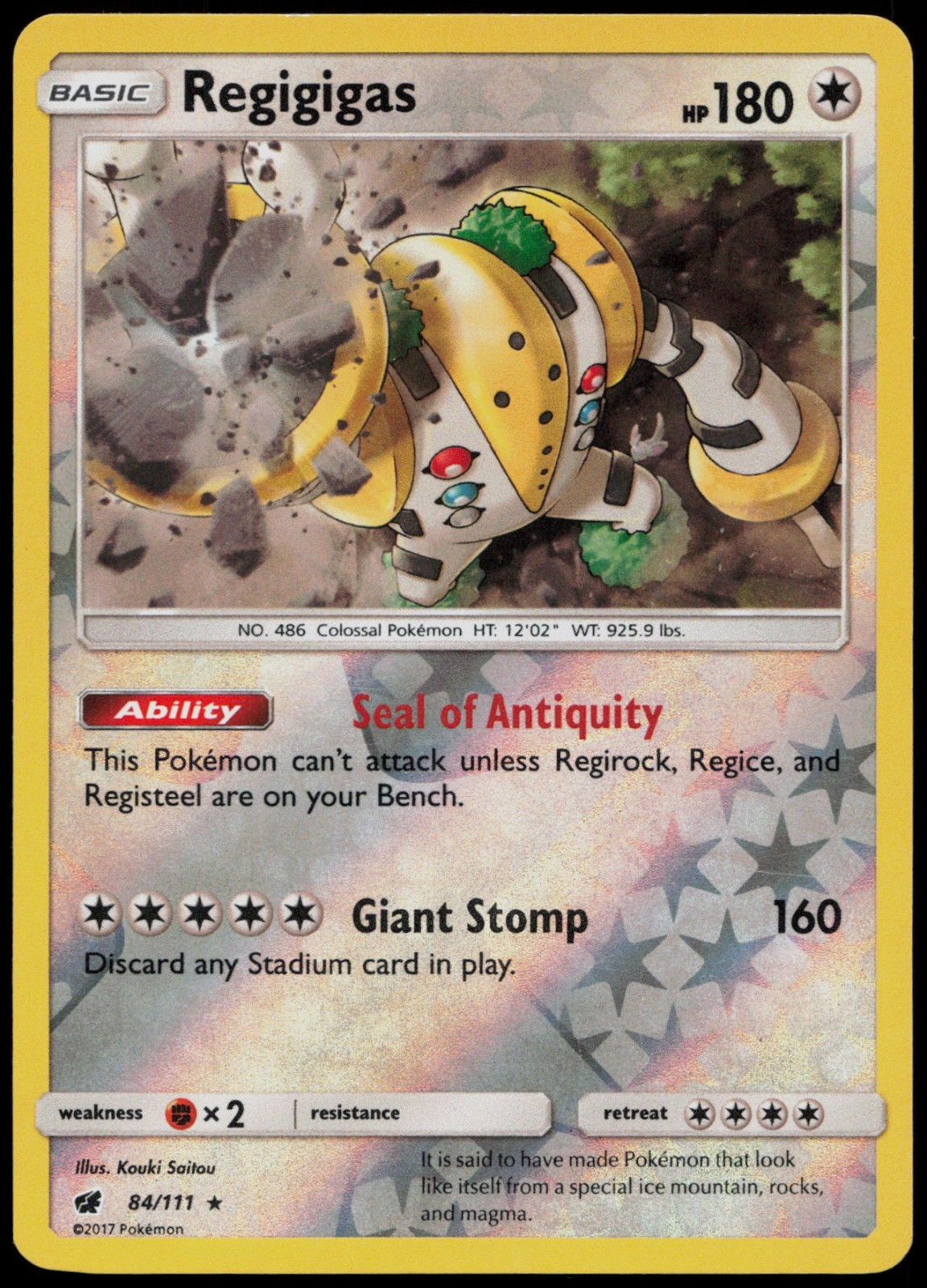 Regigigas 84/111 SM - Crimson Invasion Reverse Holo Pokemon TCG