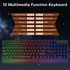 104 Keys Gaming Keyboard, Full Size LED Backlit Wired Keyboard with Multimedi...
