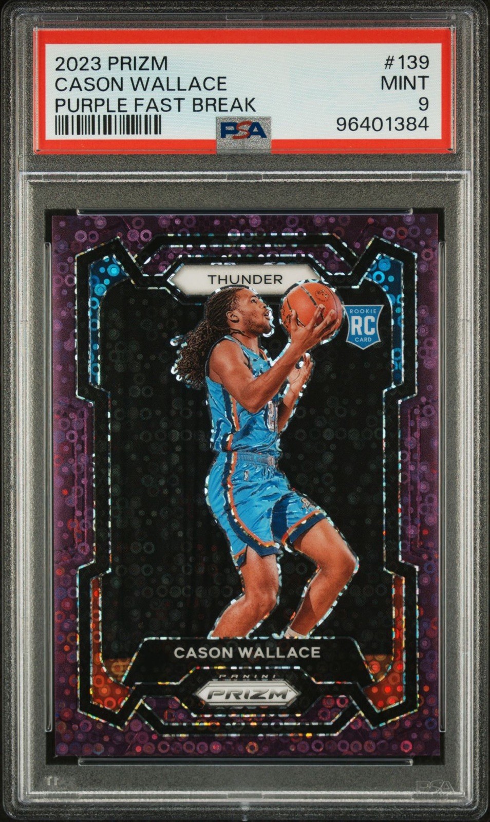 2023-24 Panini Prizm - Cason Wallace Rookie #139 Purple Fast Break /75 PSA 9