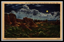 Arches National Monument by Moonlight, near Moab, Utah, - Old Postcard G10