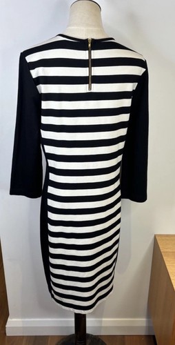 Country Road Striped Dress Size Large AU 14 3/4 Black&Wh Sleeve Stretchy RRP$159 - Picture 7 of 9