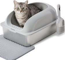 XL Stainless Steel Litter Box W/ Lid Extra Large Cat Litter Box Big Cats