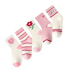 5 Pair Girls Fashion Cute Socks Heart Flower Pattern Mid Calf Girls Cotton Socks