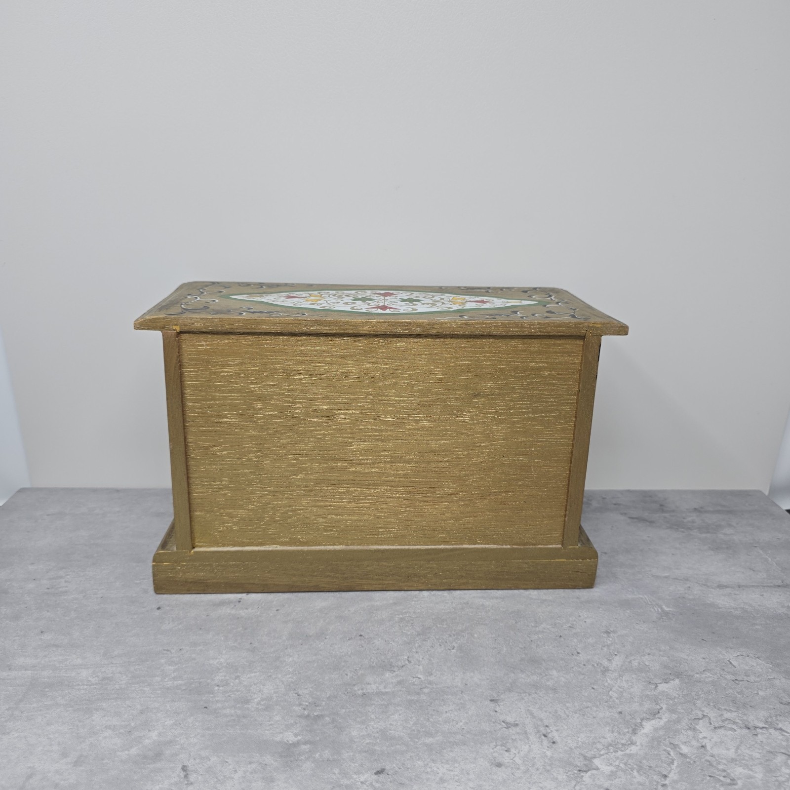 Vintage Florentine Jewelery Box Bright Colored Floral Design Red Velvet Lined