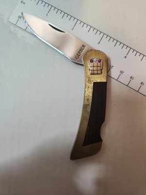 VTG Gerber Sportsman 1 Folding Lockback Knife Jeweled Crest Portland Wood Inlay