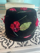 VINTAGE 50  s Pill Box Hat Deluxe Velour Merrimac New York Black Velvet
