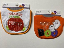 2 Baby Halloween Bib's Mama's Lil' Boo Grandma's Cutest Pumpkin Ever