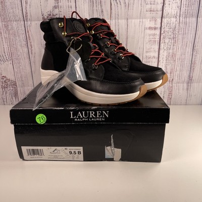 Lauren Ralph Lauren Black Rylee Hiker Leather Hi-Top Sneaker Size 9.5B