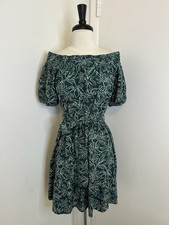 Loft Beach Mini Dress Green With Leafy Print Size Medium