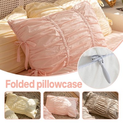 2pcs Pleated Cotton Pillowcase Sleeping Pillowcase Sofa Cushion Cover Home Decor