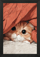 Cute Cat Under Blanket Illustration Framed Wall Art Poster Canvas Print Picture Cute Cat Under Blanket Illustration Framed Wall Art Poster Canvas Print Picture