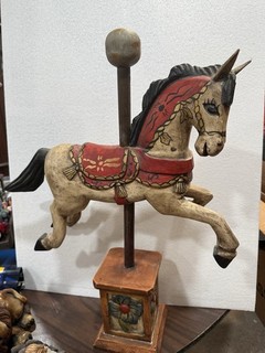 Vintage Handmade Carousel Horse With Wooden Stand Overall Height 24 Inches ￼