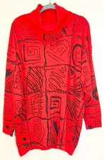 ESPIRIT SPORT Wool Knit Sweater Geometric Womens M L Orange Black Vintage Tunic