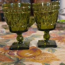 Vintage Indiana Glass Water Goblets Avocado set of two