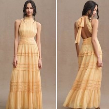 BHDLN Anthropologie Sleeveless Tiered Long Gown Yellow Size 12 Luxe